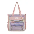 Cute multi-compartment canvas tote bag with cat ears and clear front pocket, pastel colors. - Style Without Pendant / Pink