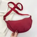 Red nylon crescent shoulder bag, casual dumpling crossbody purse for women daily commuting. - Red