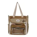 Cute canvas tote ita bag with cat ears transparent pocket brown khaki color casual daily shoulder bag - Style Without Pendant / Khaki
