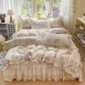 Cotton quilted bed skirt 4-piece set vintage floral pastoral duvet cover bedding - Amy Periwinkle / 1.8*2.2m Bed Skirt 4-Piece Bedding Set