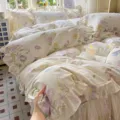 Cotton quilted bed skirt 4-piece set with floral vintage lace pastoral duvet cover design. - Amy Petal Bear / 1.8*2.2m Bed Skirt 4-Piece Bedding Set