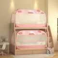 Pink cartoon pop-up mosquito net for bunk bed, cute cat peach print, foldable anti-fall mesh. - 100x200cm Single Door / Peach Cat