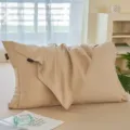 Paire de taie d'oreiller en coton unie beige simple maison chambre hotel douce confortable - Khaki Lait