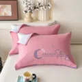 Pink 100% cotton quilted pillow covers pair, soft double gauze bedding pillowcase set. - Jacquard 100% Cotton Double Gauze Pillow Towel - White Moonlight Pink