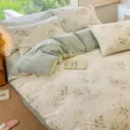 Parure de lit en coton à motif botanique avec taies d'oreiller, literie de chambre cosy. - Parure de lit en pur coton - Relai Xiancao / Ensemble 3 pièces drap plat 1,2 m