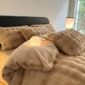 Cozy faux rabbit fur winter warm plush bedding set soft duvet cover and pillowcases - Light Camel