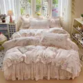 Cotton quilted bed skirt 4-piece set vintage floral pastoral lace ruffled bedding set - Amy Summer Love Bloom