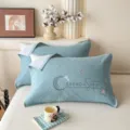 Pure cotton double-layer gauze pillow cover pair with elegant embroidery and soft fabric. - Jacquard 100% Cotton Double Gauze Pillow Towel - Lake Blue
