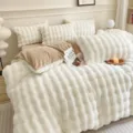White Faux Rabbit Fur Bedding Set Fluffy Plush Duvet Cover Set Soft Warm Winter Bed Sheets - Milk White