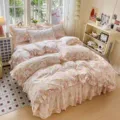 Floral quilted bedding set vintage pastoral style bed skirt soft cotton duvet cover 4pcs - Amy Rose Diary