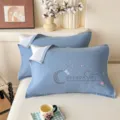 Soft Cotton Pillow Towel Pair Double Layer Gauze Pillowcase Blue Home Bedding Set - Jacquard Pure Cotton Double Gauze Padded Pillow Towel (White Moonlight - Blue)