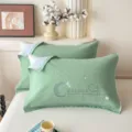 Soft 100% cotton quilted pillow covers pair, breathable green gauze pillow towels. - Jacquard Pure Cotton Double Gauze Padded Pillow Towel (White Moonlight - Green)