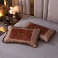 Brown bamboo massage cooling pillow for summer, breathable single sleeping bed pillow cushion. - Round Corner Mahjong Buckwheat Pillow / 35*55cm Per Piece / Brown