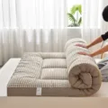 Matelas tatami epais tapis de sol double pliage chambre dortoir literie douce carreaux beiges - Matelas en coton imitation duvet 3D - Lanrongyu Carreaux kaki