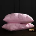Pink quilted down pillow set, hotel luxury bedding core, soft and comfortable home sleep. - Low Pillow Single Pack/48x74cm / Pink