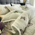 Winter Milk Velvet Four-Piece Bedding Set, Green Butterfly Print Thickened Warm Duvet Cover & Sheet. - Carved Velvet Set Die Wu Fei Yang-Green / 1.5m Fitted Sheet Four Piece Set