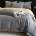 Set de cama bordado en algodón de alta densidad de lujo, funda nórdica elegante gris. - Anna - gris plátano