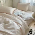 Juego de ropa de cama de seda de hielo lisa, funda nórdica minimalista suave para dormitorio verano. - Serie floral Té con leche vintage