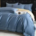 Lujo alta densidad algodón bordado juego de ropa de cama 4 piezas funda nórdica fundas azul - Anna - azul zafiro