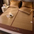 Foldable bamboo cooling mat summer student dorm single double bed rattan ice silk mattress cover - Xinqi Bamboo Mat with Wormwood Wood Grain - Floating Light