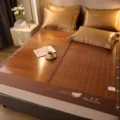 Foldable bamboo sleeping mat summer cooling bed mat with luxury golden pillowcases set. - Xinqi Bamboo Mat Mini Wormwood Fragrance - Ruffled Style