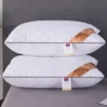 White hotel bed pillow core plush comfortable sleeping pillow with golden decorative ribbon set - Single-Sided Quilted Embroidered Pillow with Single Edge (1 Piece) / 650g Low Pillow / White