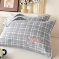 Pure cotton plaid pillow towels pair, soft double gauze bed pillow covers, comfortable home use. - Jacquard Pure Cotton Double Gauze Padded Pillow Towel (Plaid Pumpkin - Grey)