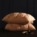 Luxurious pleated goose down pillow set, soft fluffy hotel quality bed pillow for home bedroom. - Brown