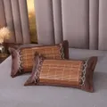 Summer bamboo cooling pillow breathable woven sleeping pillow for adults home bedroom use. - Right Angle Bamboo Mat Buckwheat Pillow / 35*55cm Per Piece / Dark Coffee