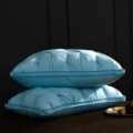 Blue pleated cotton down pillow core, hotel style luxury home bedding variant. - Blue
