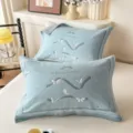 Cotton gauze pillow covers pair blue butterfly embroidery soft bed pillowcase set - Jacquard Pure Cotton Double-Layer Gauze Interlayer Pillow Towel Butterfly - Lake Blue