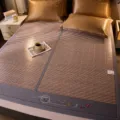 Foldable bamboo sleeping mat for summer dorm double bed cooling mat with herbal border - Bamboo Mat - Xinqi Wormwood Wood Grain - Misty Rain