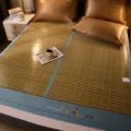 Summer cooling bamboo mat foldable sleeping mat for student dorm double bed breathable bedding item - Bamboo Mat - Xinqi Wormwood Wood Grain - Emerald