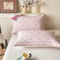 Pink cotton gauze pillow towel, cute lattice floral pattern, soft breathable bedroom bedding. - Jacquard Pure Cotton Double-Layer Gauze Interlayer Pillow Towel Bow Flower - Pink