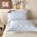 Cotton gauze pillow cover set, breathable soft pillow towel with floral lattice pattern for bedroom. - Jacquard Pure Cotton Double-Layer Gauze Interlayer Pillow Towel Bow Flower - Blue
