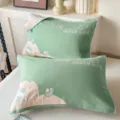 Green cotton pillow cover set with cute jellyfish embroidery, soft home bedding decor. - Jacquard Pure Cotton Double Gauze Pillow Towel - Dreamworld Green