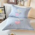 Blue 100% cotton gauze pillow cover pair with cute cartoon bear print, soft and breathable home. - Jacquard Pure Cotton Double Gauze Pillow Towel - Balloon Bear Blue