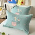 100% cotton pillow cover pair with cute bear embroidery, soft and comfortable home bedding. - Jacquard Pure Cotton Double Gauze Pillow Towel - Balloon Bear Green