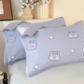 Grey 100% cotton pillow towels pair, soft gauze pillow covers with cute cartoon prints for bedroom. - Jacquard Pure Cotton Double Gauze Pillow Towel - Star Rabbit Grey