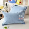 100% cotton blue pillow covers set with cute bow and cherry print, soft and durable home bedding. - Jacquard Pure Cotton Double Gauze Pillow Towel - Cherry & Butterfly Lake Blue