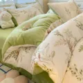 Conjunto de ropa de cama de invierno de terciopelo de leche con hojas verdes botánicas estilo - Hierba de Hada Huixuan