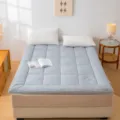 Matelas à carreaux épaissi pour dortoir d'étudiants tatami lit doux coton lavable coussin - 90x200 cm (1,5 kg) toutes saisons / Petit plaid - Bleu