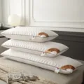 Quilted long pillow core soft white bed pillow double cervical spine support cushion - 48x100cm (Per Piece) / Triple Line Grid Long Pillow