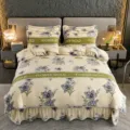 Thickened flannel bedding set, winter mink velvet duvet cover and bed skirt, floral print. - Milk Velvet Bedding Set - Lexuan Monet's Garden / 1.8m Bed Skirt 4-Piece Set with Duvet Cover 200*230