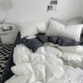 Minimalist solid color washed cotton duvet cover bedding set with pillowcases for bedroom. - Two-Tone Washed Cotton - White, Blue, and Grey / 150x200cm Single Duvet Cover
