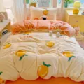Verdichtetes Milchsamt 4-teiliges Bettwäsche-Set warmer Winter Plüsch Bettbezug Orange - Milchsamt-Bettwäsche-Set - Dioros Orange / 1.5 m Spannbettlaken-Set 4-teilig - Bettbezug 180*200