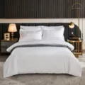 White striped hotel style bedding set variant, soft solid color bed sheet and duvet cover. - Hotel & B&B Satin Stripe Bedding / 4-Piece Bedding Set for 1.2m Bed (Duvet Cover 150*200cm, Sheet 180*260cm, 2 Pillowcases 48*74cm)