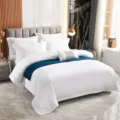 Solid color white bedding set with blue plaid bed runner, thickened brushed hotel style. - Thickened Brushed Pure White Hotel Bedding Set / 4-Piece Bedding Set for 1.2m Bed (Duvet Cover 150*200cm, Sheet 180*260cm, 2 Pillowcases 48*74cm)
