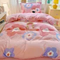 Thickened milk velvet winter bedding set, cozy floral duvet cover and sheet for warm sleep. - Milk Velvet Bedding Set - Dioros Pink Flower Sea / Single Duvet Cover 200x230