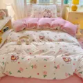 Thickened milk velvet four-piece bedding set winter warm fleece duvet cover sheet cute rabbit - Milk Velvet Bedding Set - Floral Rabbit / Single Duvet Cover 150x200